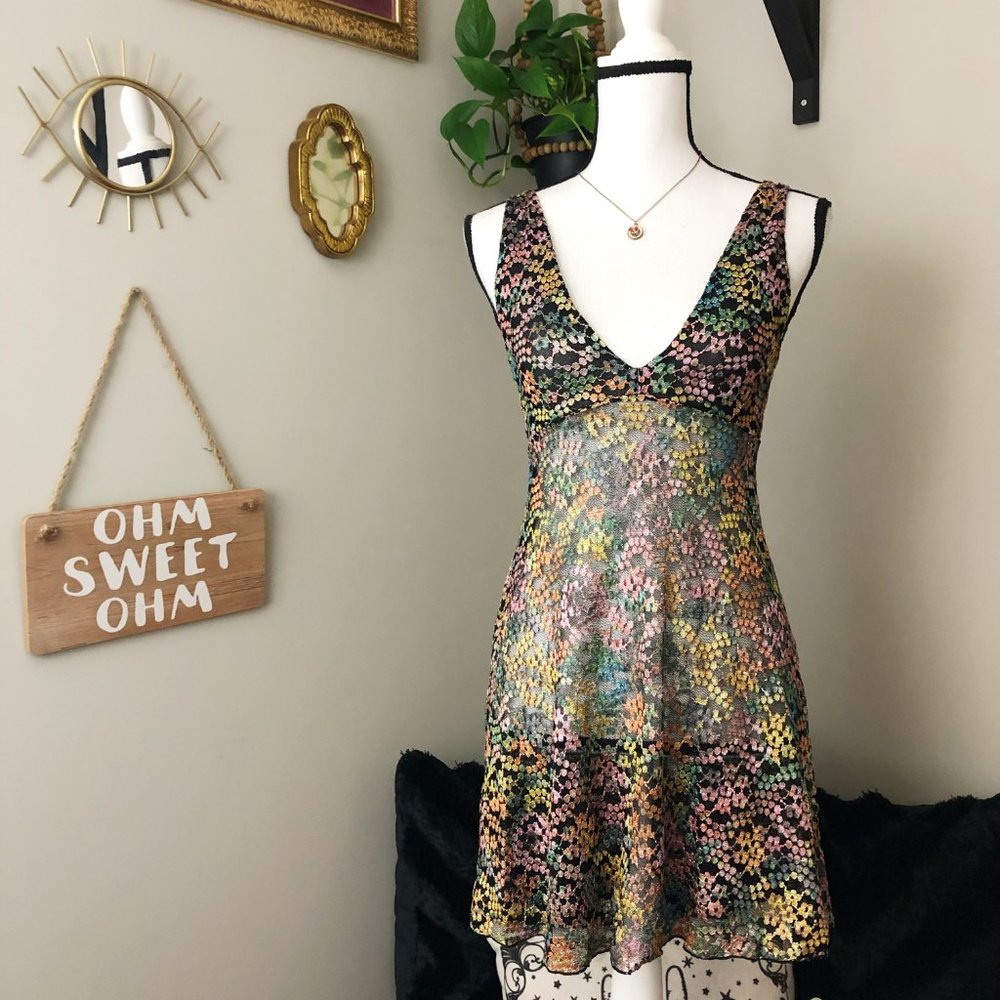 Intimately Free People Vibrant Rainbow lace slip